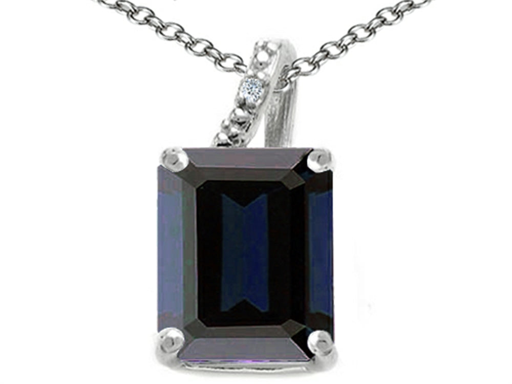 Tommaso Design Emerald Cut 10x8mm Genuine Black Sapphire Pendant Necklace