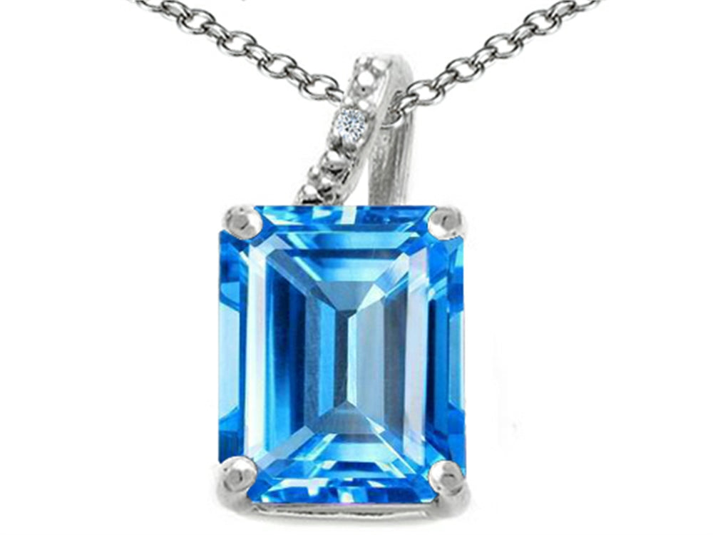 Tommaso Design Emerald Cut 10x8mm Genuine Blue Topaz Pendant Necklace