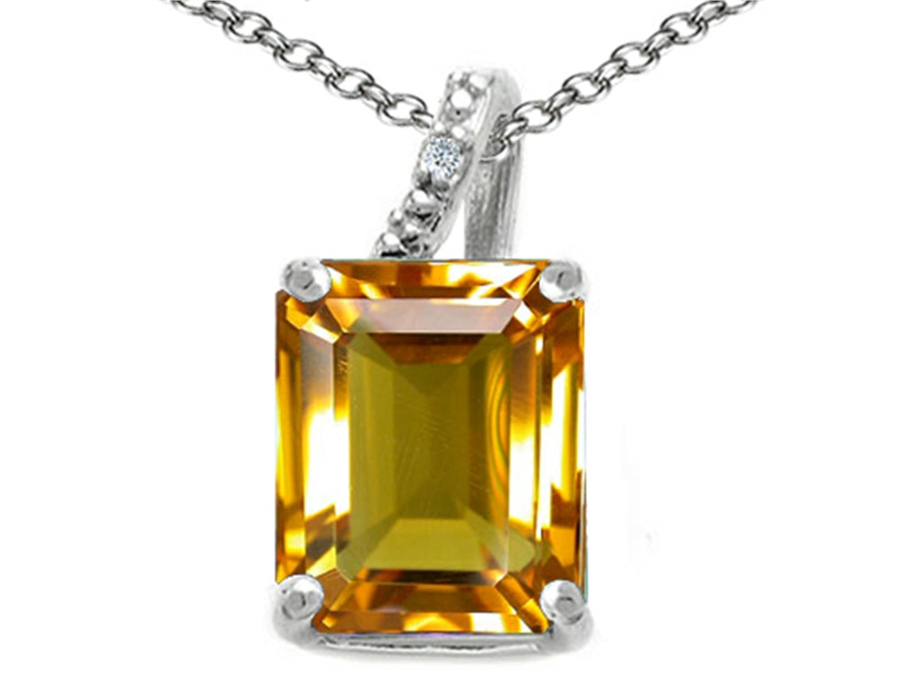 Tommaso Design Emerald Cut 10x8mm Genuine Citrine Pendant Necklace