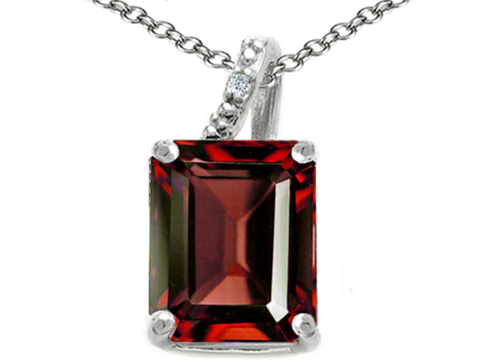 Tommaso Design Emerald Cut 10x8mm Genuine Garnet Pendant Necklace