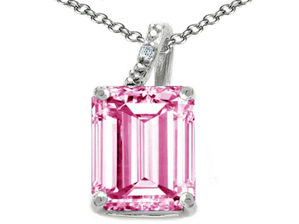 Tommaso Design™ Emerald Cut 10x8mm Created Pink Sapphire Pendant Necklace