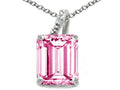 Tommaso Design Emerald Cut 10x8mm Simulated Pink Tourmaline Pendant Necklace