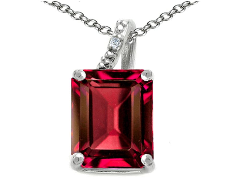 Tommaso Design Emerald Cut 10x8mm Created Ruby Pendant Necklace