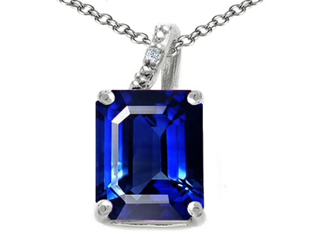 Tommaso Design Emerald Cut 10x8mm Created Blue Sapphire Pendant Necklace
