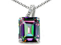 Tommaso Design Emerald Cut 10x8mm Mystic Rainbow Topaz Pendant Necklace