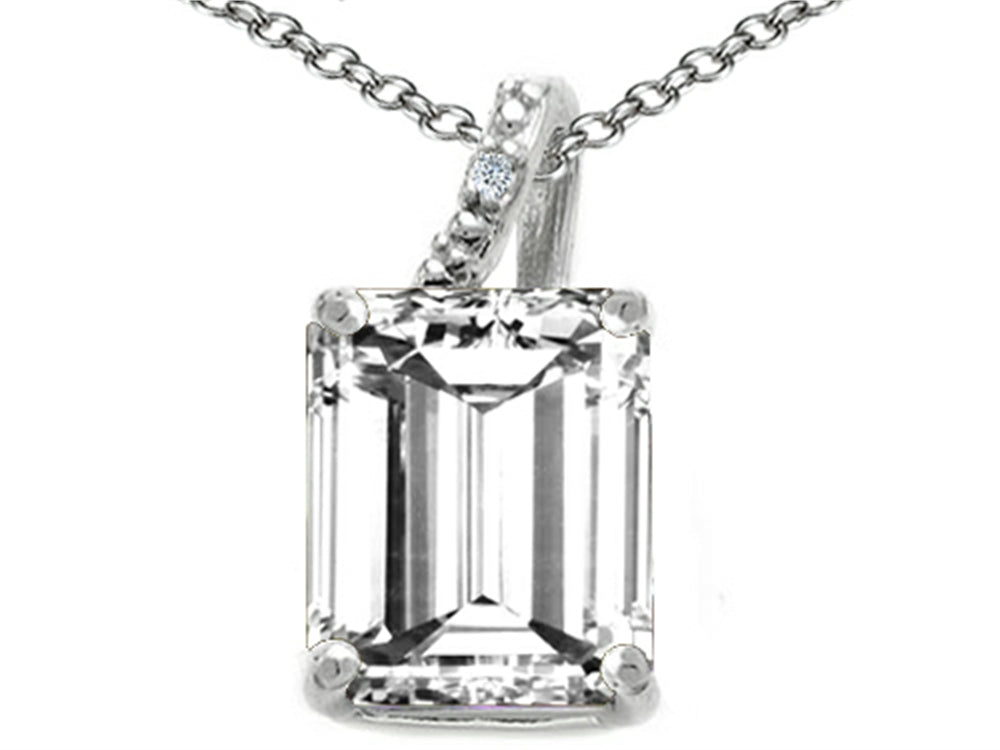 Tommaso Design Emerald Cut 10x8mm Genuine White Topaz Pendant Necklace
