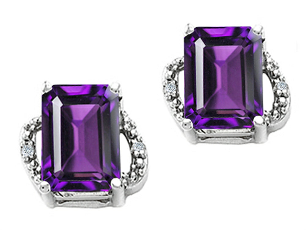 Tommaso Design Emerald Cut 8x6mm Genuine Amethyst Earrings