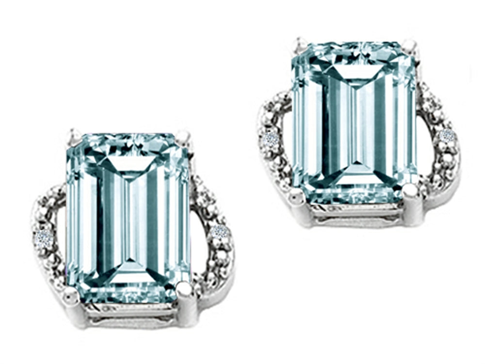 Tommaso Design Emerald Cut 8x6mm Genuine Aquamarine Earrings