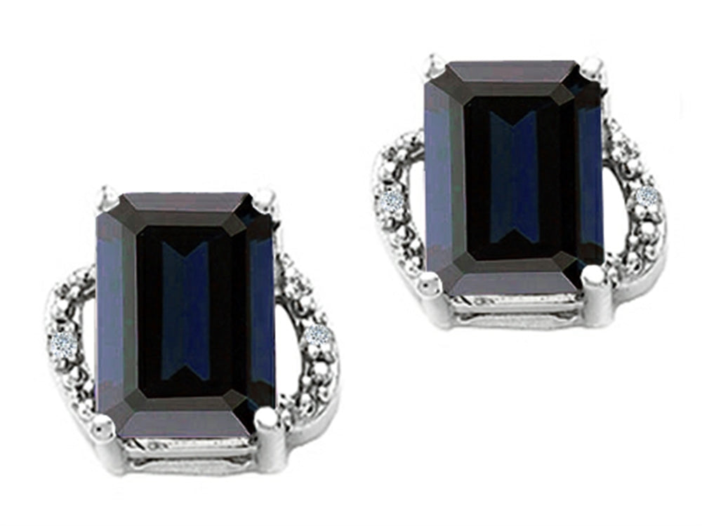Tommaso Design Emerald Cut 8x6mm Genuine Black Sapphire Earrings