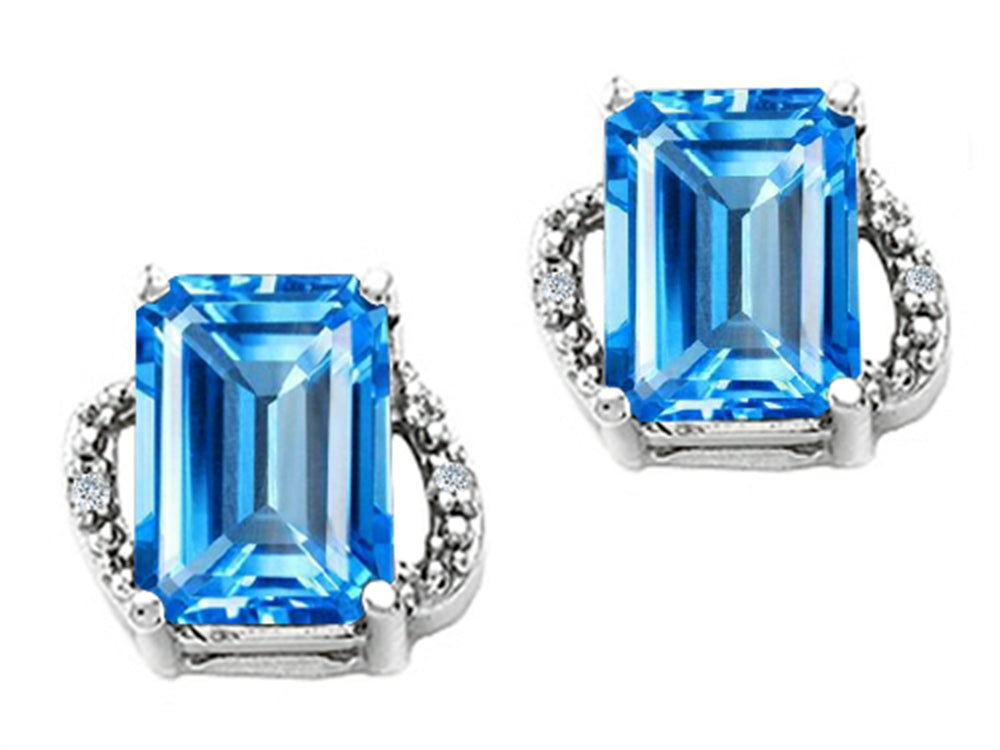 Tommaso Design Emerald Cut 8x6mm Genuine Blue Topaz Earrings