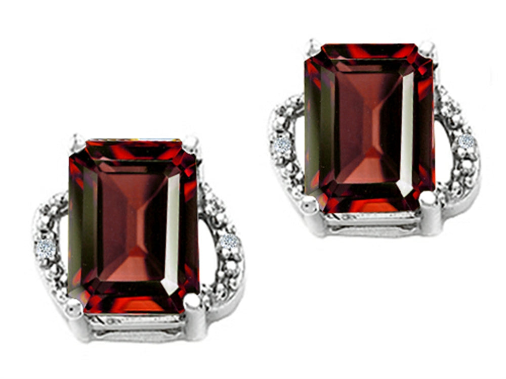 Tommaso Design Emerald Cut 8x6mm Genuine Garnet Earrings