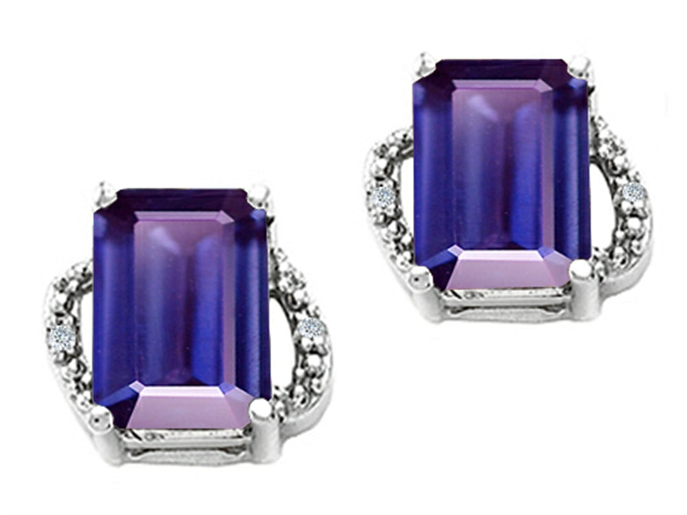 Tommaso Design Emerald Cut 8x6mm Genuine Iolite Earrings