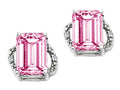 Tommaso Design Emerald Cut 8x6mm Created Pink Sapphire Earrings