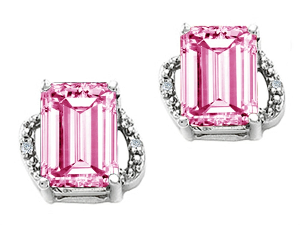 Tommaso Design Emerald Cut 8x6mm Simulated Pink Tourmaline Earrings