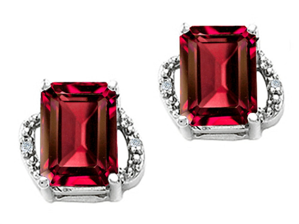 Tommaso Design Emerald Cut 8x6mm Created Ruby Earrings