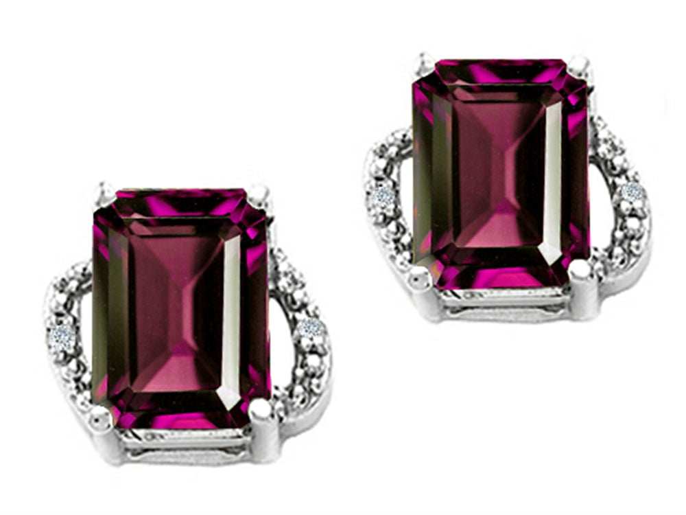 Tommaso Design Emerald Cut 8x6mm Genuine Rhodolite Earrings