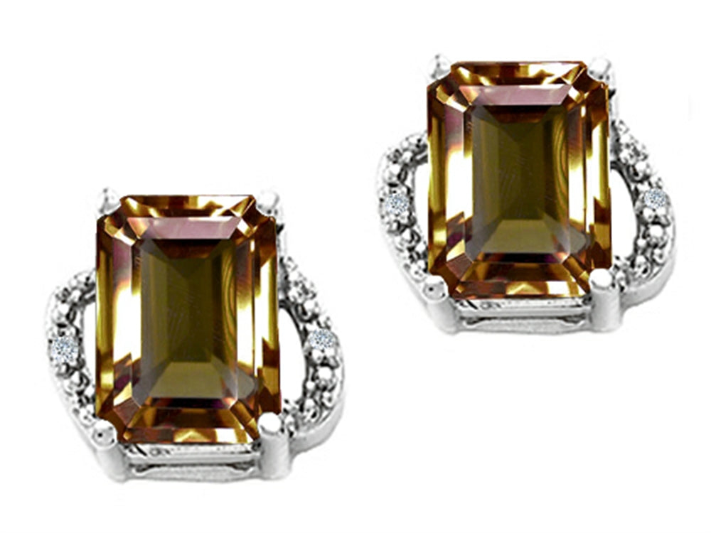 Tommaso Design™ Emerald Cut 8x6mm Genuine Smoky Quartz Earrings
