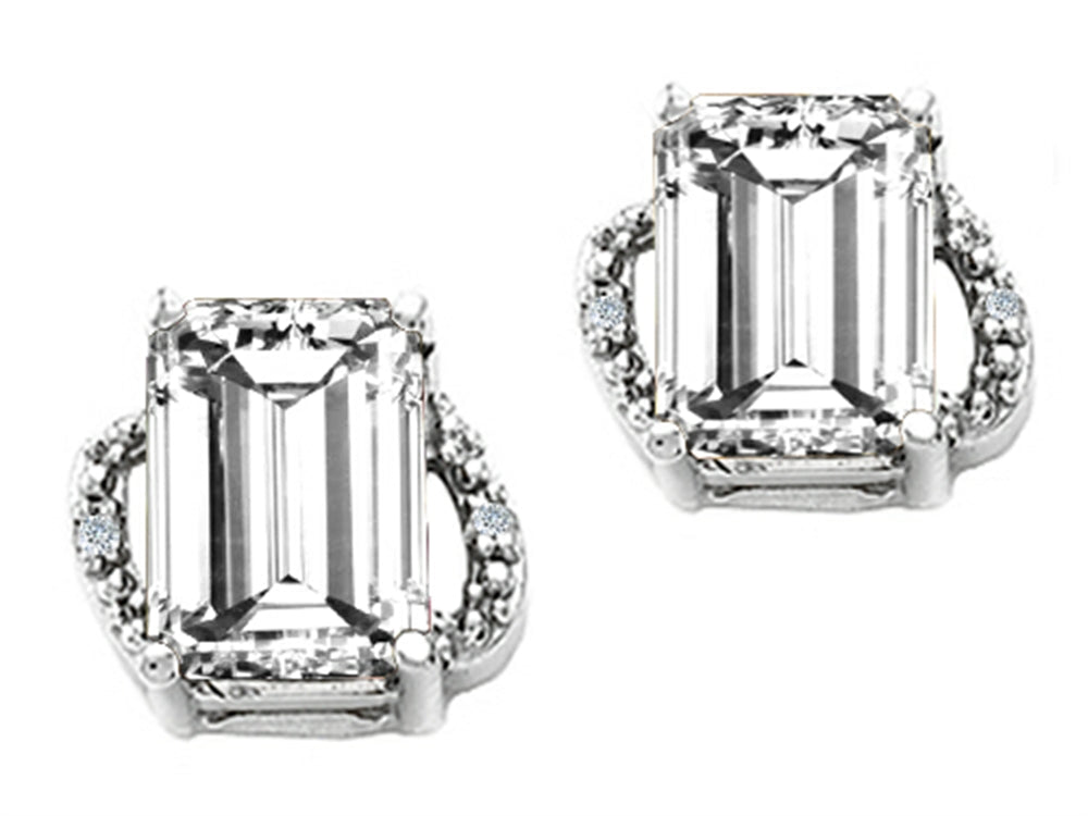 Tommaso Design Emerald Cut 8x6mm Genuine White Topaz Earrings