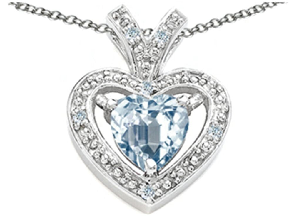 Tommaso Design Heart Shape 6 mm Genuine Aquamarine Pendant Necklace