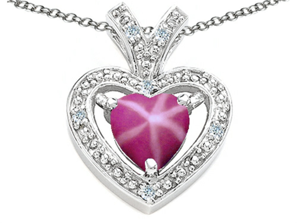 Tommaso Design Heart Shape 6 mm Created Star Ruby Pendant Necklace