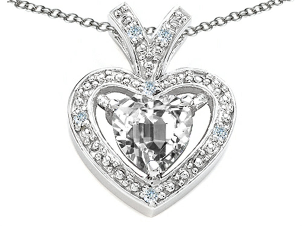 Tommaso Design Heart Shape 6 mm Genuine White Topaz Pendant Necklace