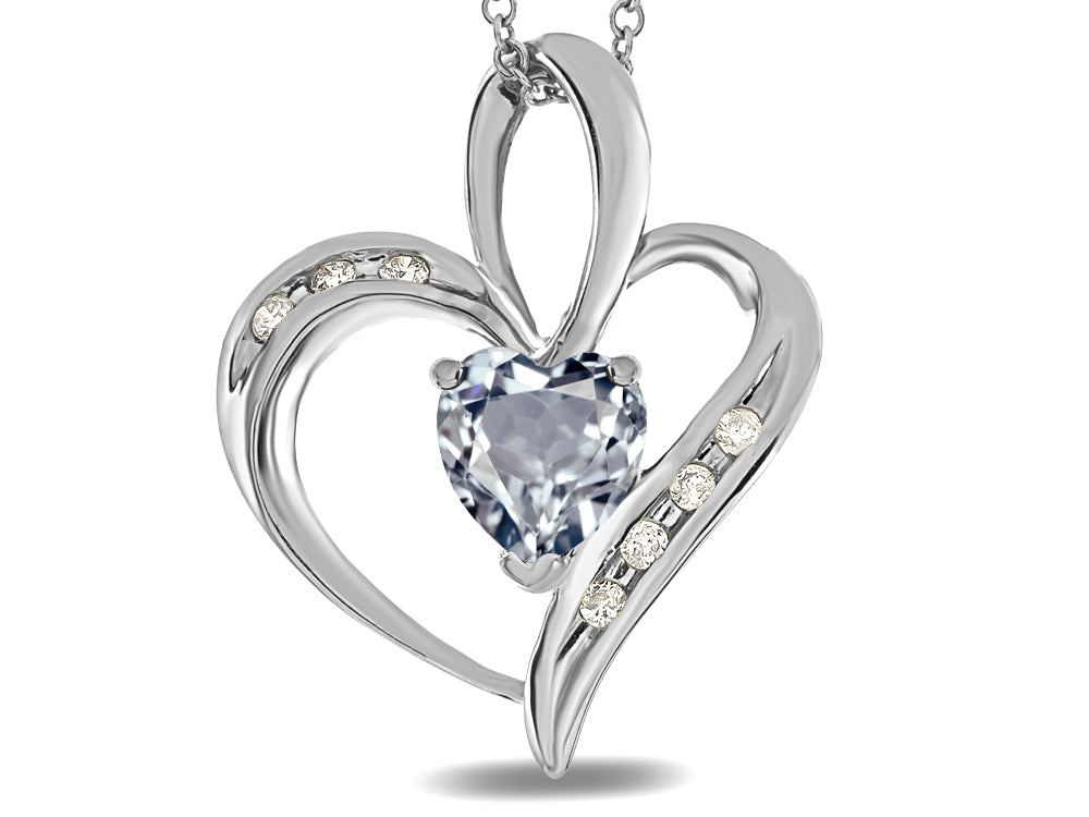 Star K Heart Shape 6mm Genuine Aquamarine Pendant Necklace