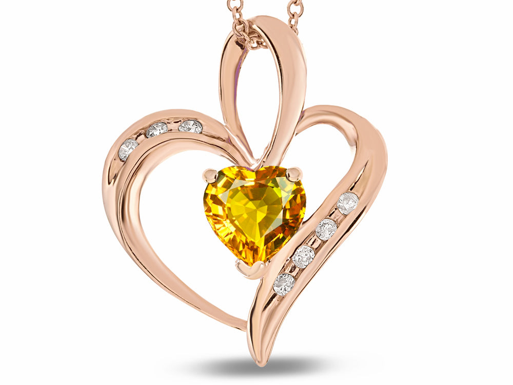 Star K™ Heart Shape 6mm Genuine Citrine Pendant Necklace