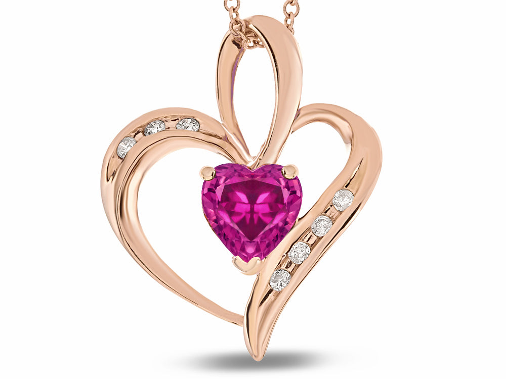 Star K™ Heart Shape 6mm Simulated Pink Tourmaline Pendant Necklace