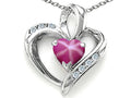 Tommaso Design Heart Shape 6mm Created Star Ruby Pendant Necklace