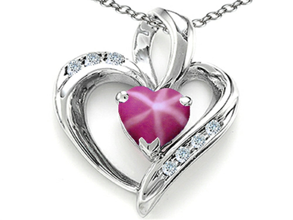 Tommaso Design Heart Shape 6mm Created Star Ruby Pendant Necklace