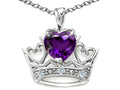 Tommaso Design Heart Shape 6 mm Genuine Amethyst Crown Pendant Necklace