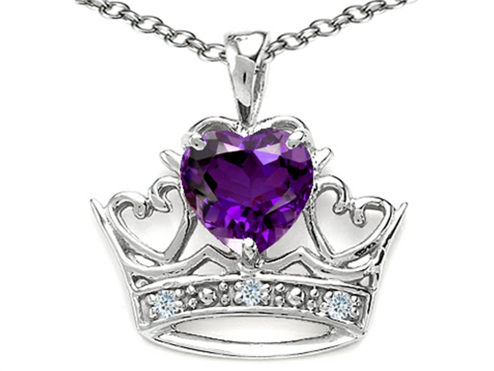 Tommaso Design Heart Shape 6 mm Genuine Amethyst Crown Pendant Necklace