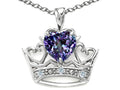 Tommaso Design Heart Shape 6mm Simulated Alexandrite Crown Pendant Necklace