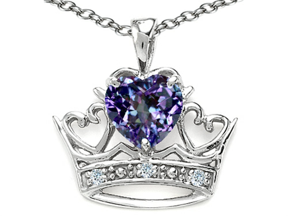 Tommaso Design Heart Shape 6mm Simulated Alexandrite Crown Pendant Necklace