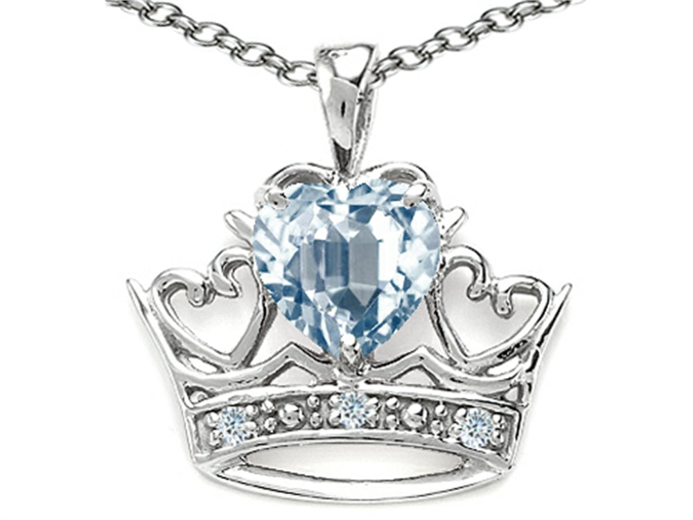 Tommaso Design Heart Shape 6 mm Genuine Aquamarine Crown Pendant Necklace