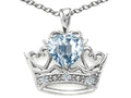 Tommaso Design Heart Shape 6 mm Genuine Aquamarine Crown Pendant Necklace