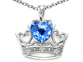 Tommaso Design Heart Shape 6 mm Genuine Blue Topaz Crown Pendant Necklace