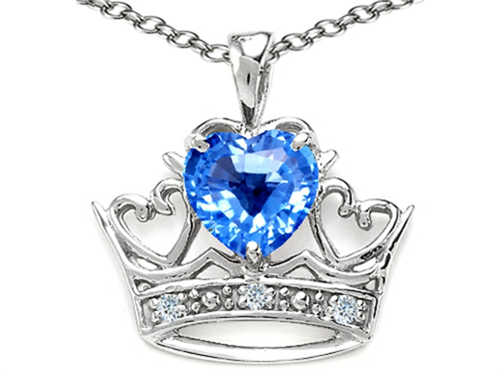 Tommaso Design Heart Shape 6 mm Genuine Blue Topaz Crown Pendant Necklace