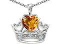 Tommaso Design Heart Shape 6 mm Genuine Citrine Crown Pendant Necklace