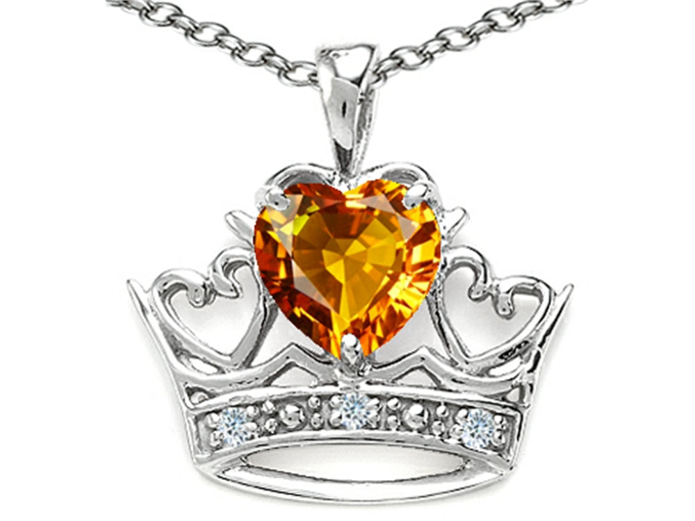 Tommaso Design Heart Shape 6 mm Genuine Citrine Crown Pendant Necklace