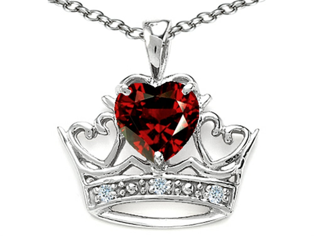 Tommaso Design Heart Shape 6 mm Genuine Garnet Crown Pendant Necklace