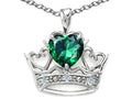 Tommaso Design Heart Shape 6mm Simulated Emerald Crown Pendant Necklace
