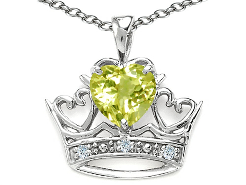 Tommaso Design Heart Shape 6 mm Genuine Lemon Quartz Crown Pendant Necklace