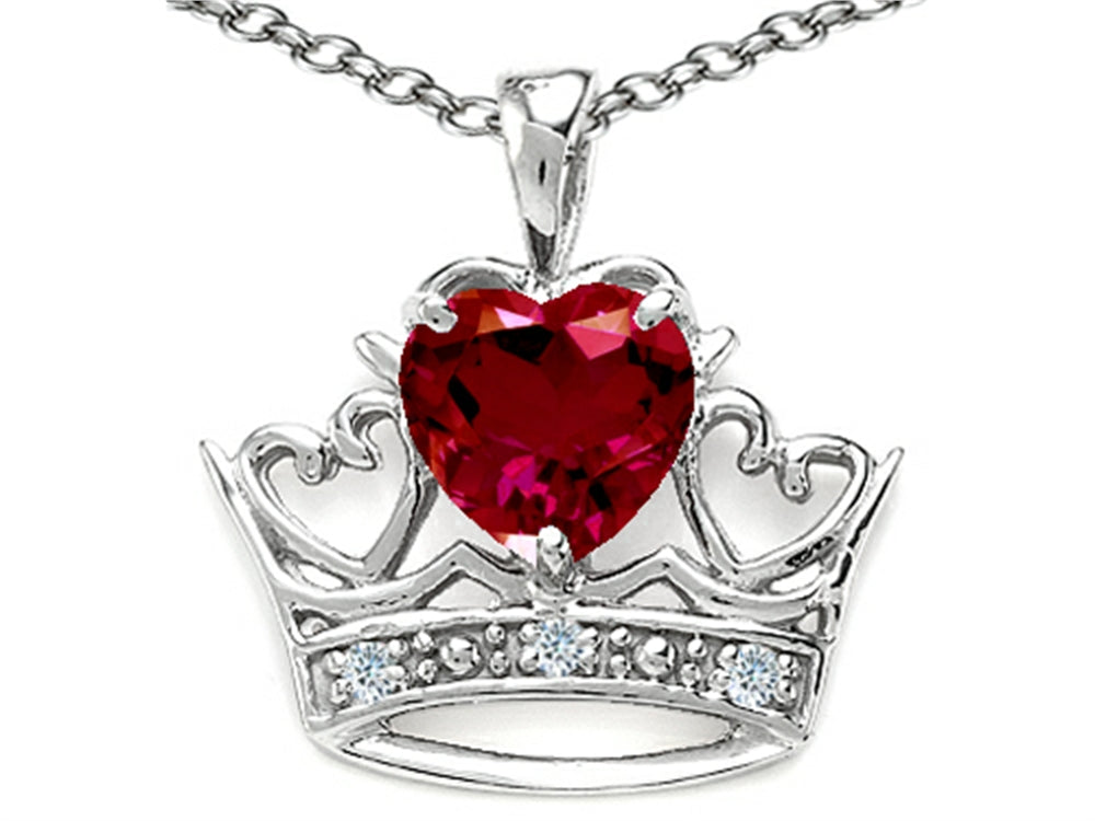 Tommaso Design Heart Shape 6mm Created Ruby Crown Pendant Necklace
