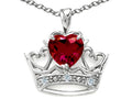 Tommaso Design Heart Shape 6mm Created Ruby Crown Pendant Necklace