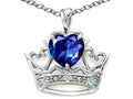 Tommaso Design Heart Shape 6 mm Created Blue Sapphire Crown Pendant Necklace