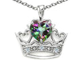 Tommaso Design Heart Shape 6 mm Mystic Rainbow Topaz Crown Pendant Necklace