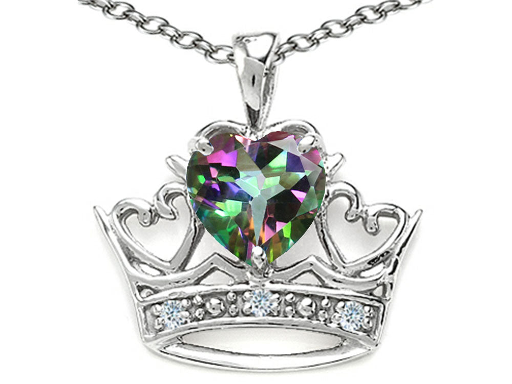 Tommaso Design Heart Shape 6 mm Mystic Rainbow Topaz Crown Pendant Necklace