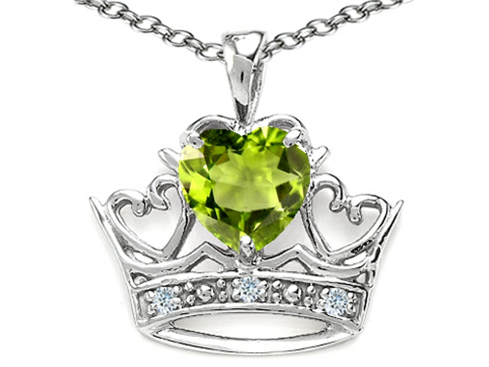 Tommaso Design Heart Shape 6 mm Genuine Peridot Crown Pendant Necklace