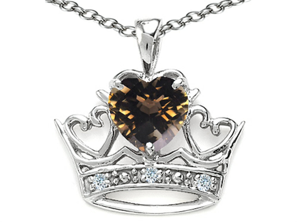 Tommaso Design Heart Shape 6 mm Genuine Smoky Quartz Crown Pendant Necklace